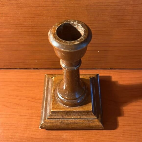 Set of (2) Brown Wooden Woodcrafters Candlestick Square Holders for Taper Candle - Picture 2 of 10